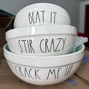 Rae Dunn White Ceramic 'Beat It / Stir Crazy / Crack Me Up' Mixing Bowl Set